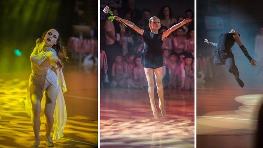 zdjęcie przedstawia trzy tańczące dziewczyny na scenie