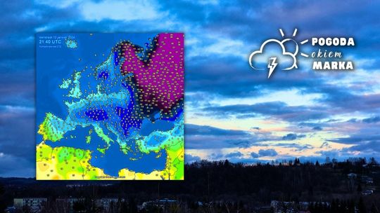Chmuty na gorlicami, na pierwszym planie mapa pogody Europy