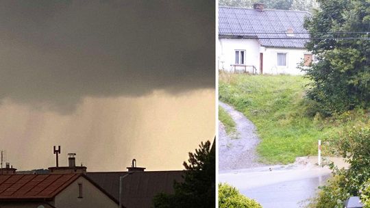 zdjęcie przedstawia czarne chmury nad domami