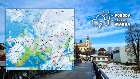 mapa pogody europy, w tle centrum Gorlic