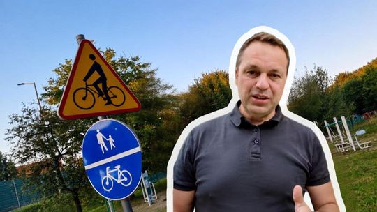 mężczyzna w koszulce, w tle ścieżka rowerowa