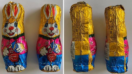 Czekoladowe zające mogące zawierać plastik