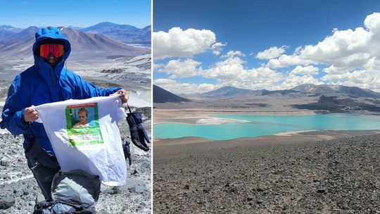 zdjęcie przedstawia mężczyznę w kurtce, obok jezioro