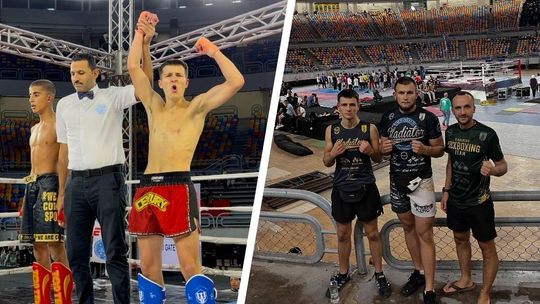 Zdjęcie przedstawia zawodnika UKS Gladiator na Mistrzostwach Afryki w kickboxingu