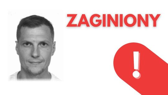 zdjęcie przedstawia portret czarno-biały mężczyzny, obok napis zaginiony