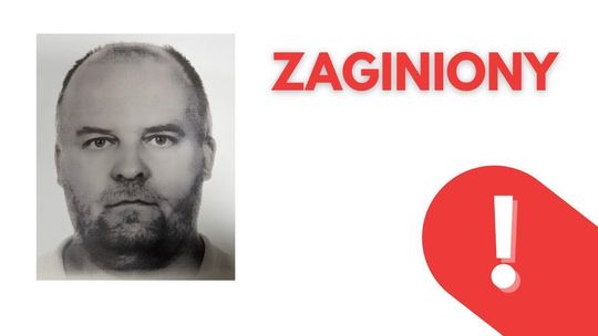zdjęcie przedstawia czarno-biały portret mężczyzny, obok napis zaginiony