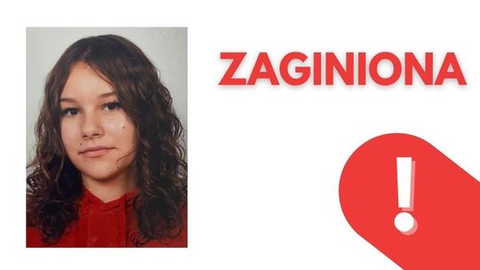 kolorowy portret dziewczyny, obok napis zaginiona