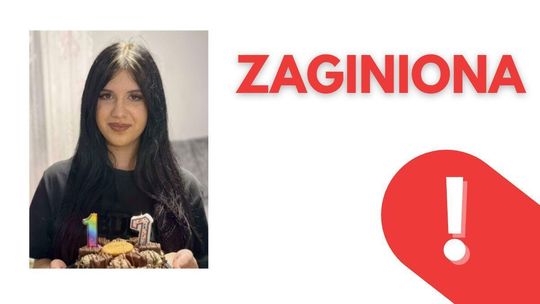 kolorowy portret dziewczyny z napisem zaginiona i czerwony wykrzyknik