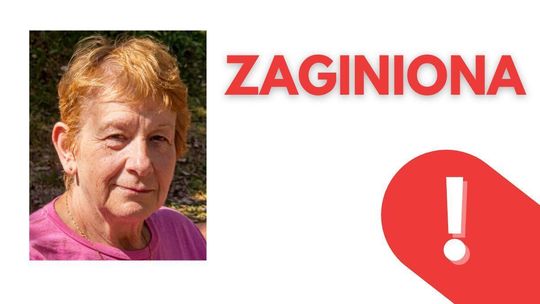 kolorowy portret kobiety, obok napis zaginiona i wykrzyknik