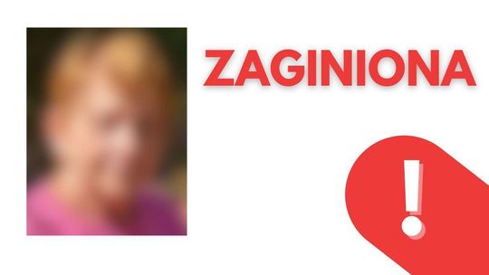 kolorowy portret kobiety, obok napis zaginiona i wykrzyknik