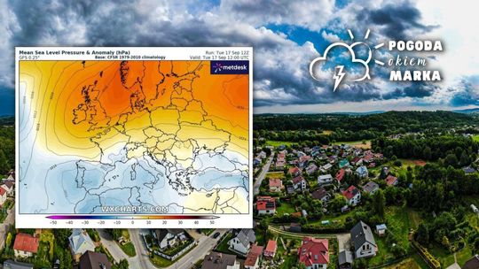 zdjęcie z drona na zabudowania obok mapa pogody polski