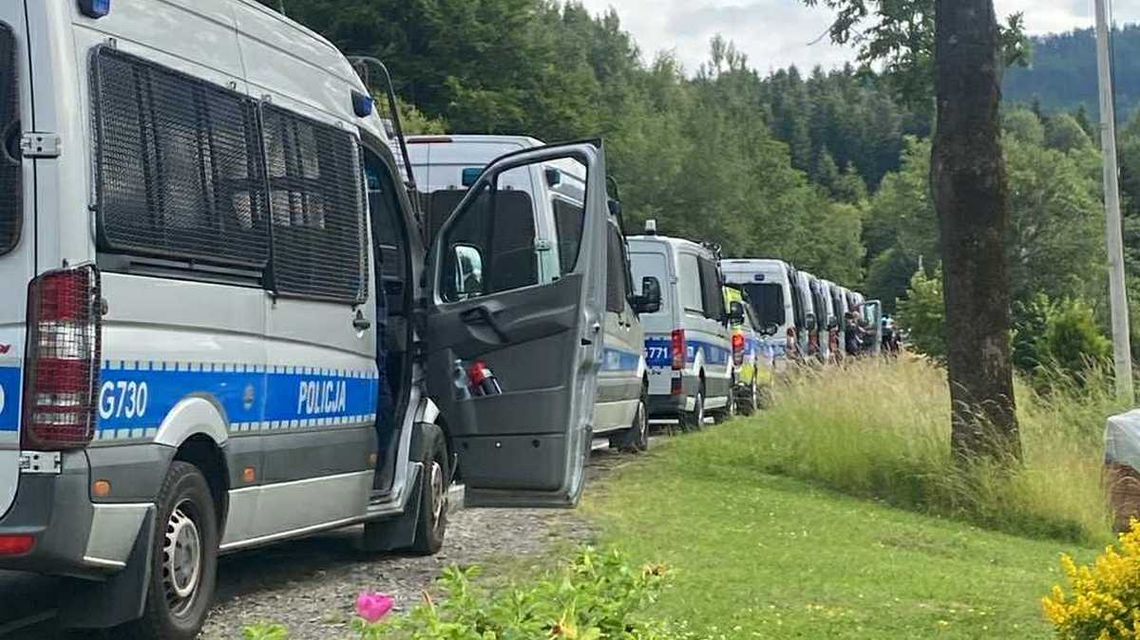 zdjęcie przedstawia rząd policyjnych radiowozów