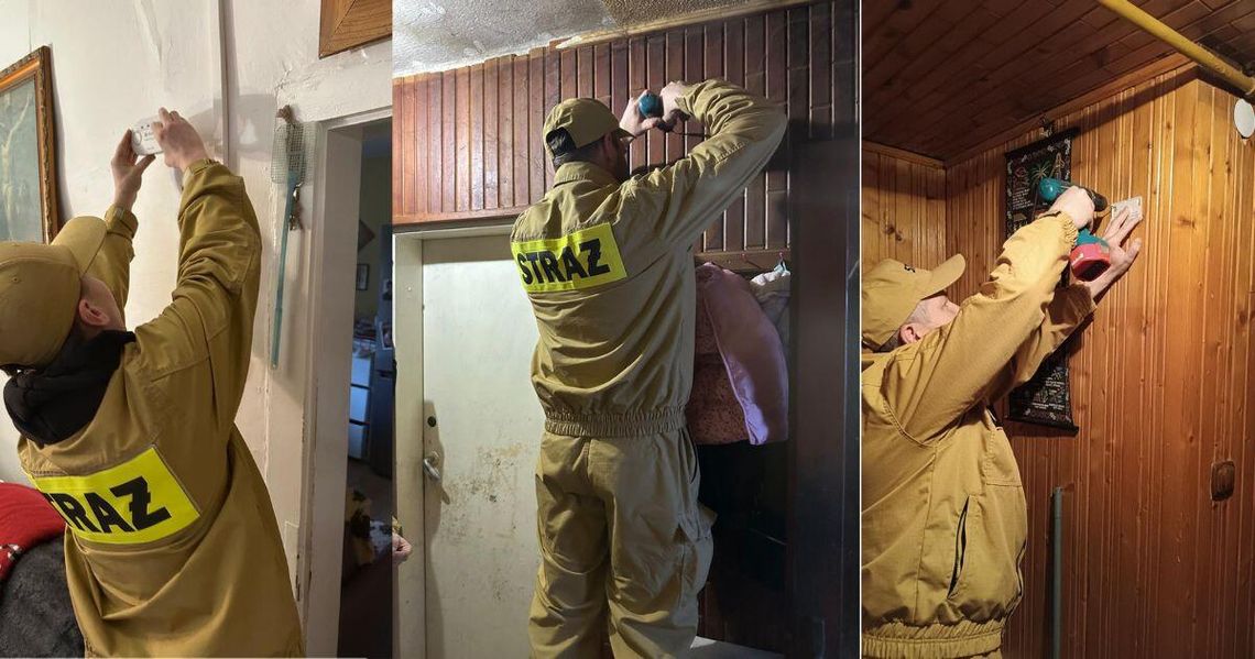 zdjęcie przedstawia strażaków montujących czujniki