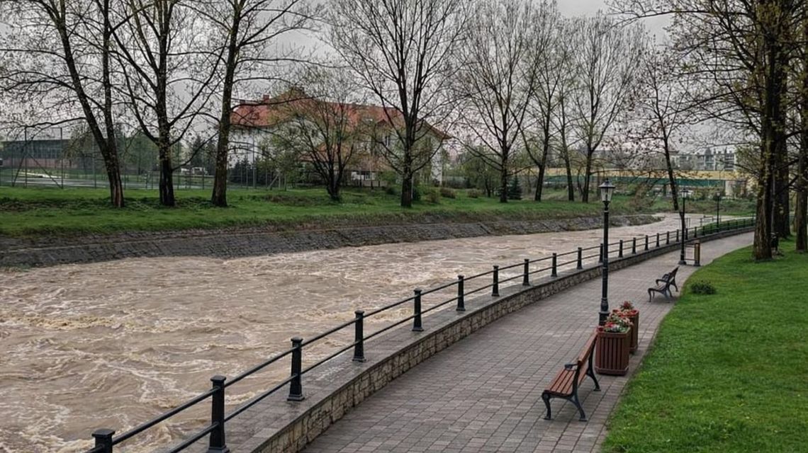 Czy brzeg Sękówki wypięknieje? Co tam może powstać? zdjęcie przedstawia rzekę z wezbraną wodą