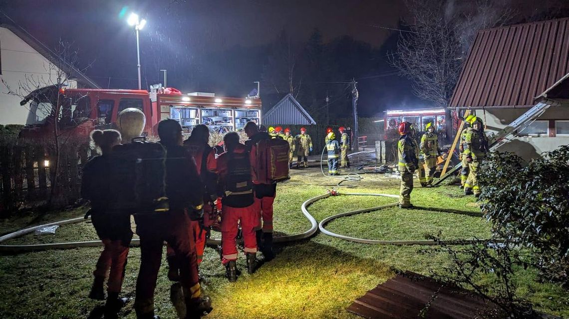 zdjęcie przedstawia strażaków podczas akcji gaśniczej