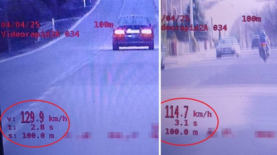 zdjęcie przedstawia ekran wideorejestratora policyjnego na którym widać pojazdy i liczby