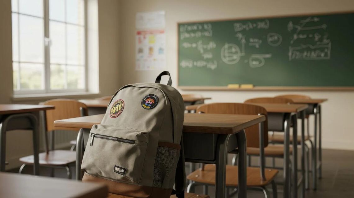 Edukacja zdrowotna w szkołach będzie obowiązkowa. Od kiedy? zdjęcie przedstawia plecak szkolny położony na ławce, w klasie