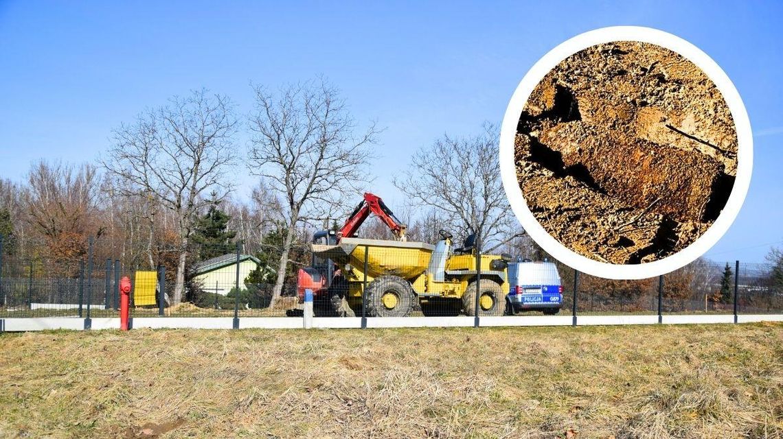 zdjęcie przedstawia ciężarówkę i radiowóz, obok zdjęcie zardzewiałego pocisku