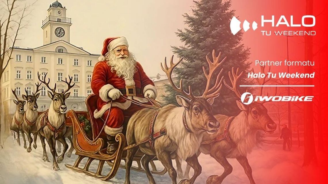 zdjęcie przedstawia mikołaja z reniferami na rynku w Gorlicach