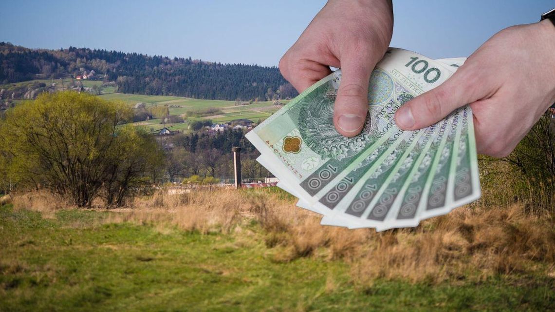 Ile kosztują działki w powiecie gorlickim? Różnica cen jest ogromna dłonie trzymające banknoty, w tle wzgórza beskidu niskiego