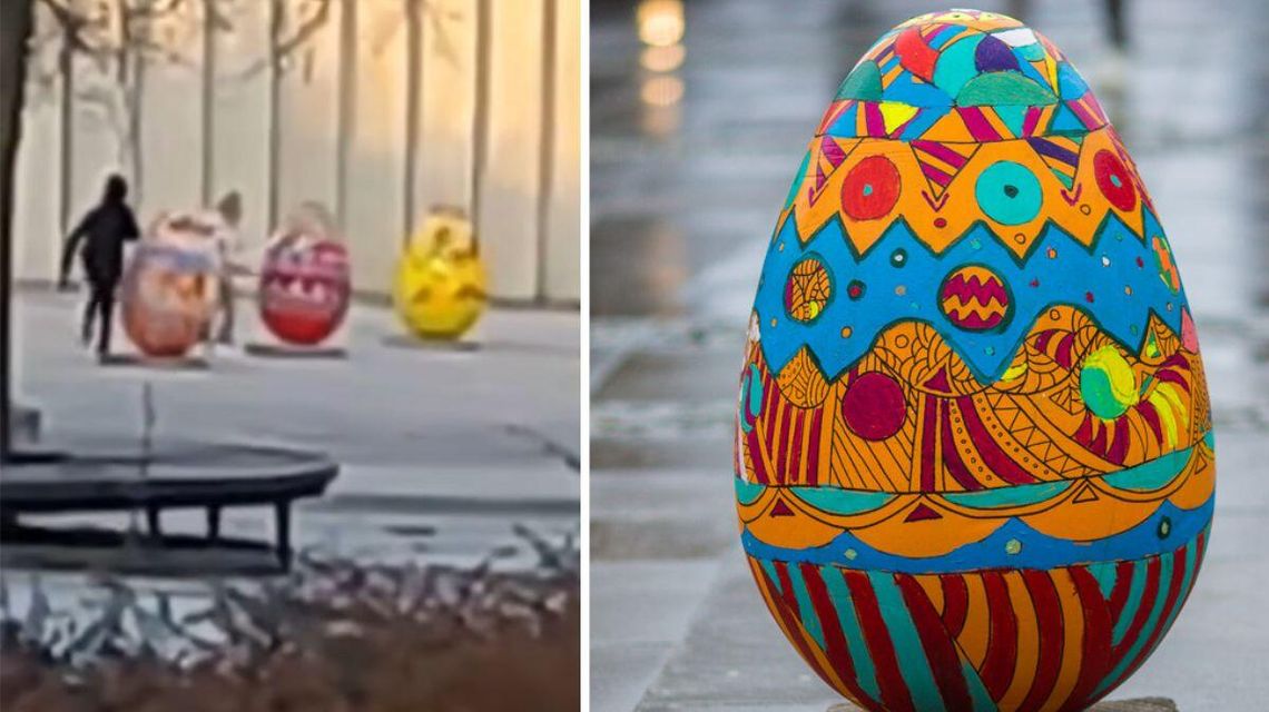 zdjęcie przedstawia makiety jajek na rynku w Gorlicach