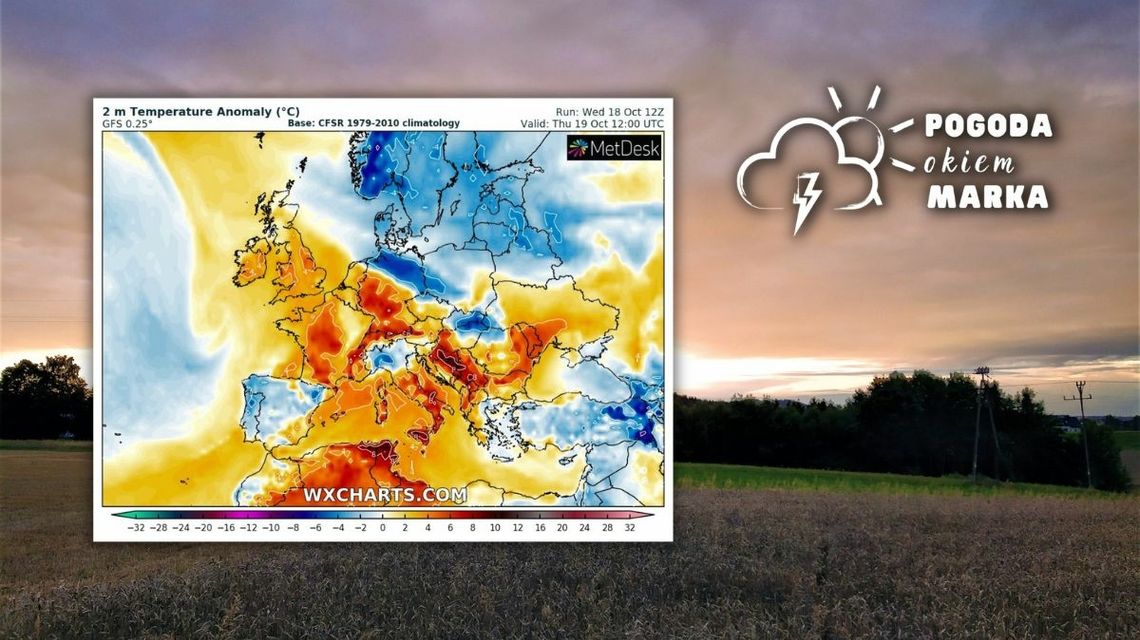 Chmury nad Beskidem Niskim i mapa Europy