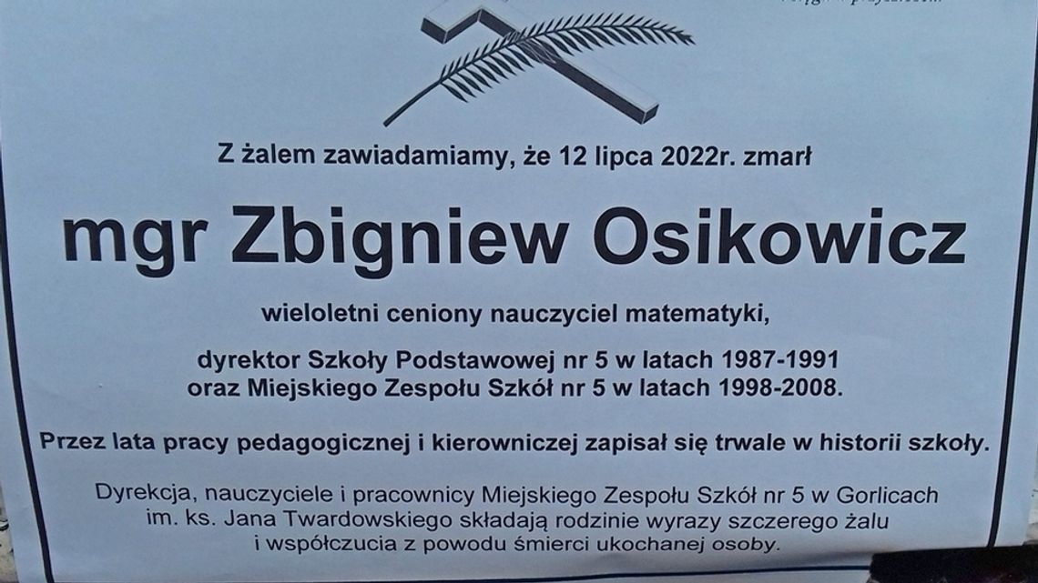 Informacja o uroczystościach pogrzebowych śp. Zbigniewa Osikowicza