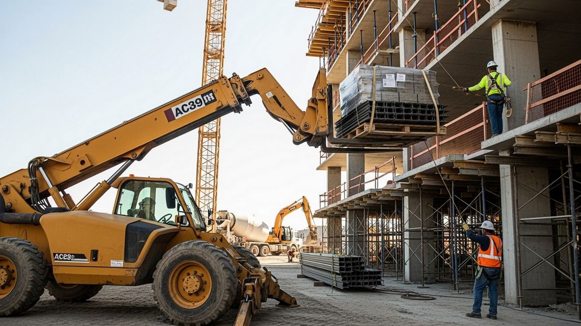 Jak dobrać sprzęt do prac w trudno dostępnych lokalizacjach? zdjęcie przedstawia dźwig przy budowanym obiekcie