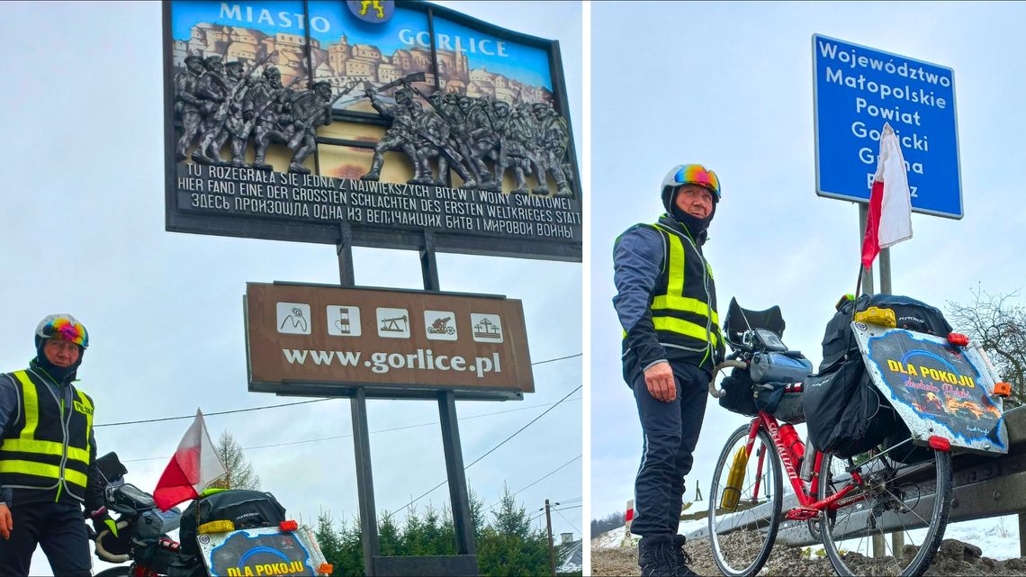 mężczyzna stojący przy rowerze w Gorlicach