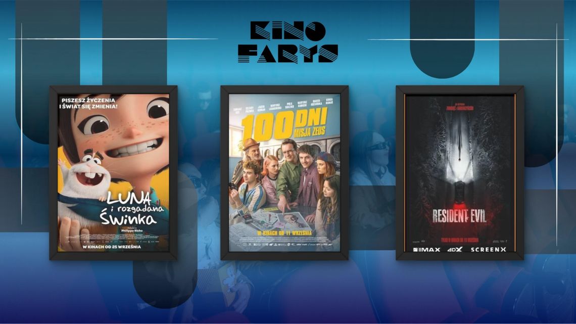 Zdjęcie przedstawia plakaty filmów wyświetlanych w kinie Farys w Bieczu