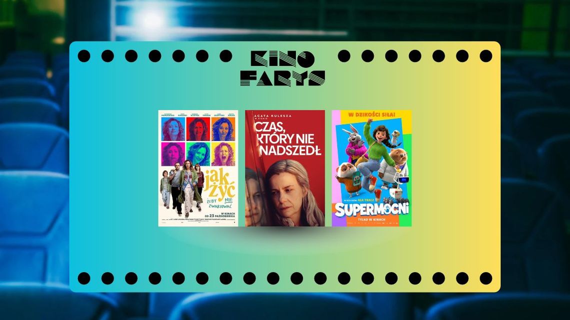 Zdjęcie przedstawia plakaty filmów wyświetlanych w kinie Farys w Bieczu