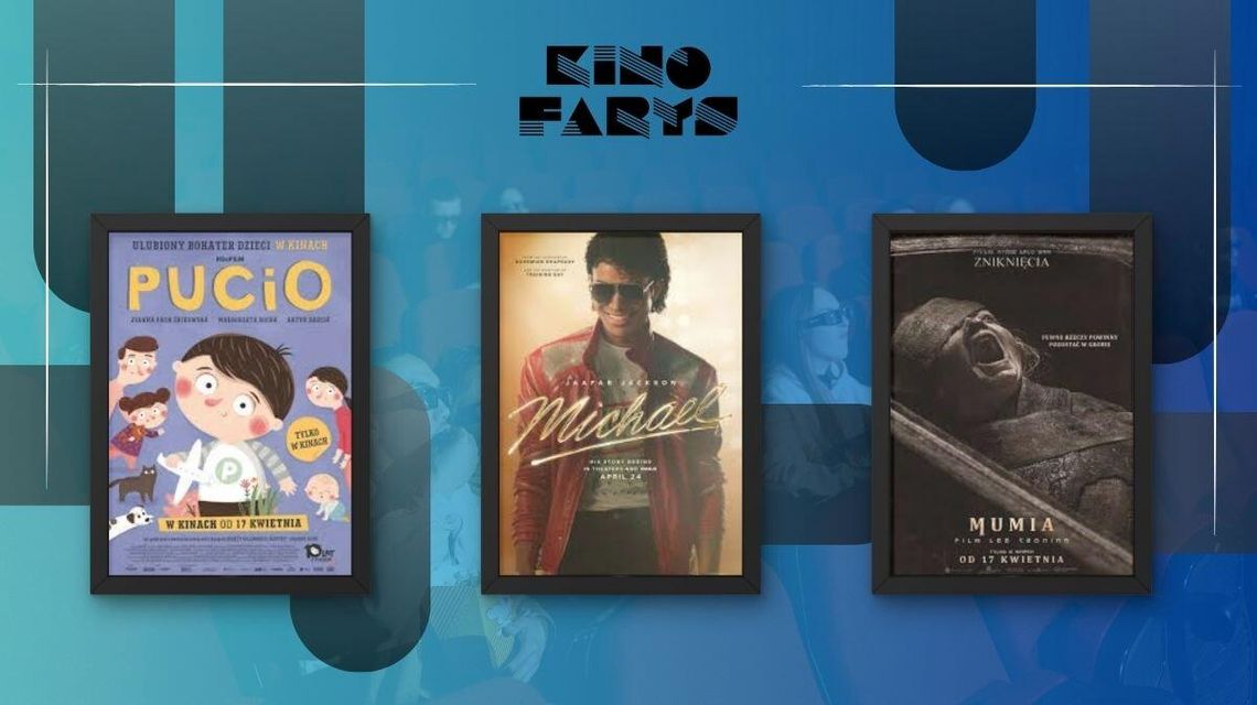 Zdjęcie przedstawia plakaty filmów wyświetlanych w kinie Farys w Bieczu