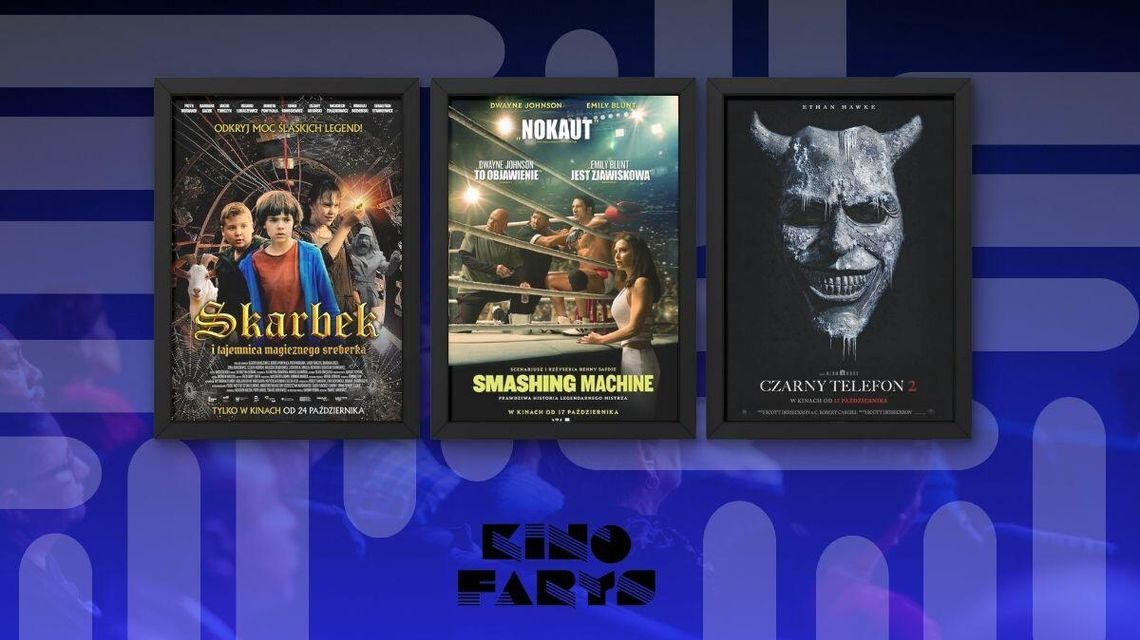 Zdjęcie przedstawia plakaty filmów wyświetlanych w kinie Farys w Bieczu
