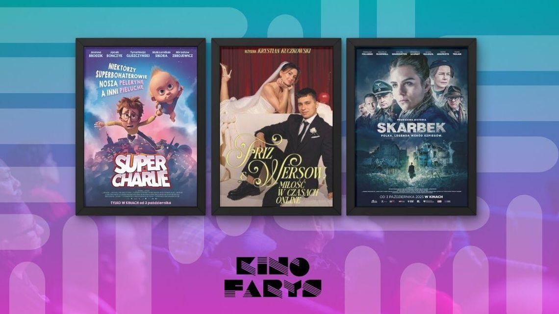Zdjęcie przedstawia plakaty filmów wyświetlanych w kinie Farys w Bieczu