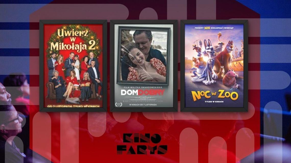 Zdjęcie przedstawia plakaty filmów wyświetlanych w kinie Farys w Bieczu