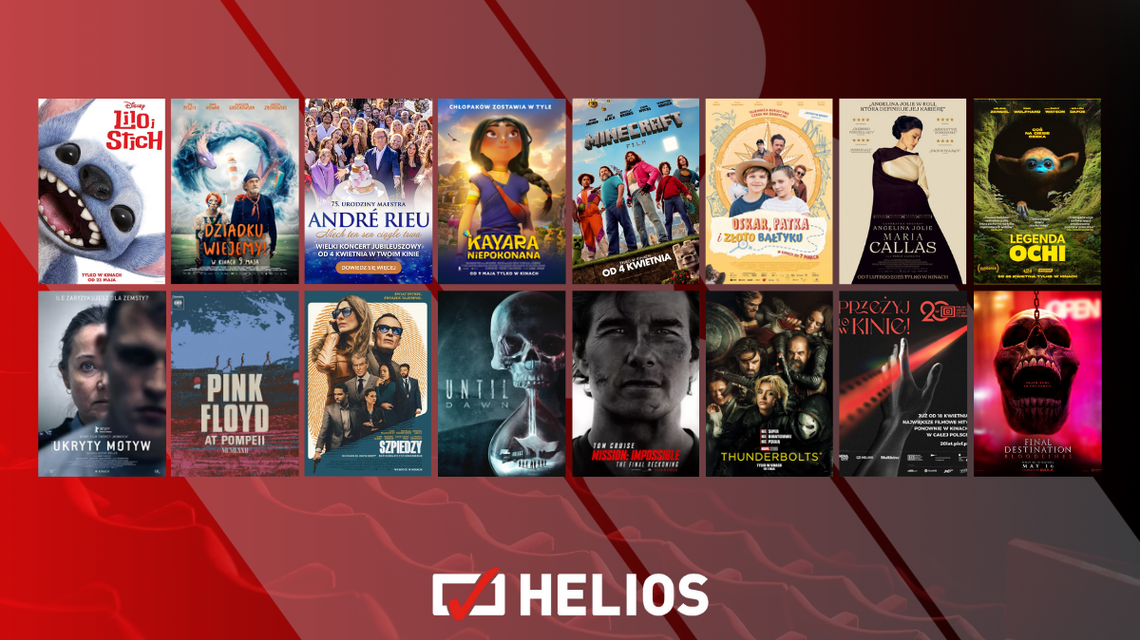 Plakaty filmów wyświetlanych w kinie Helios w Nowym Sączu