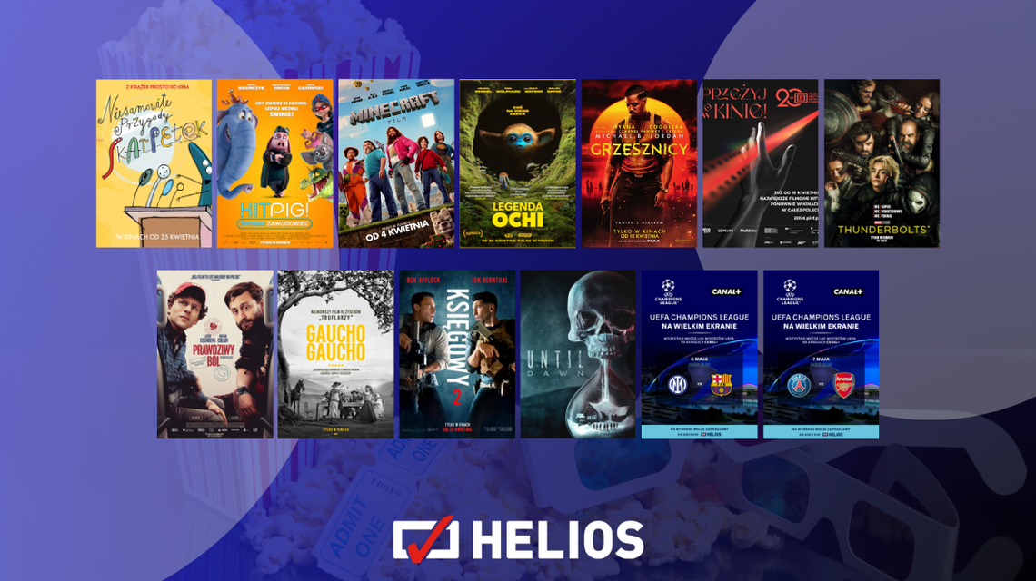 Plakaty filmów wyświetlanych w kinie Helios w Nowym Sączu