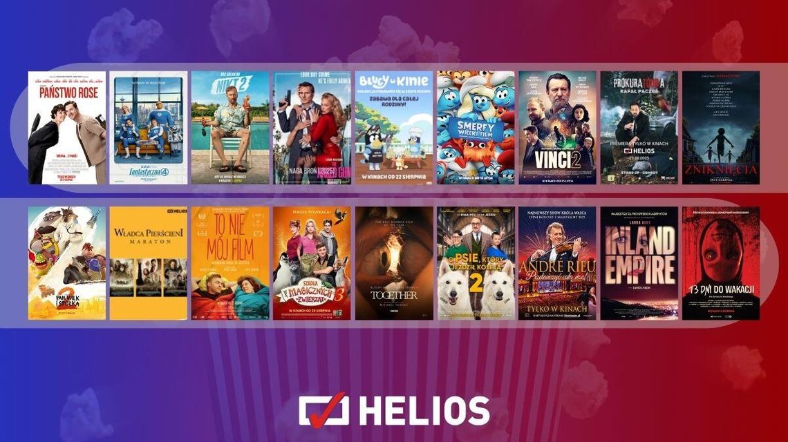 Plakaty filmów wyświetlanych w kinie Helios w Nowym Sączu