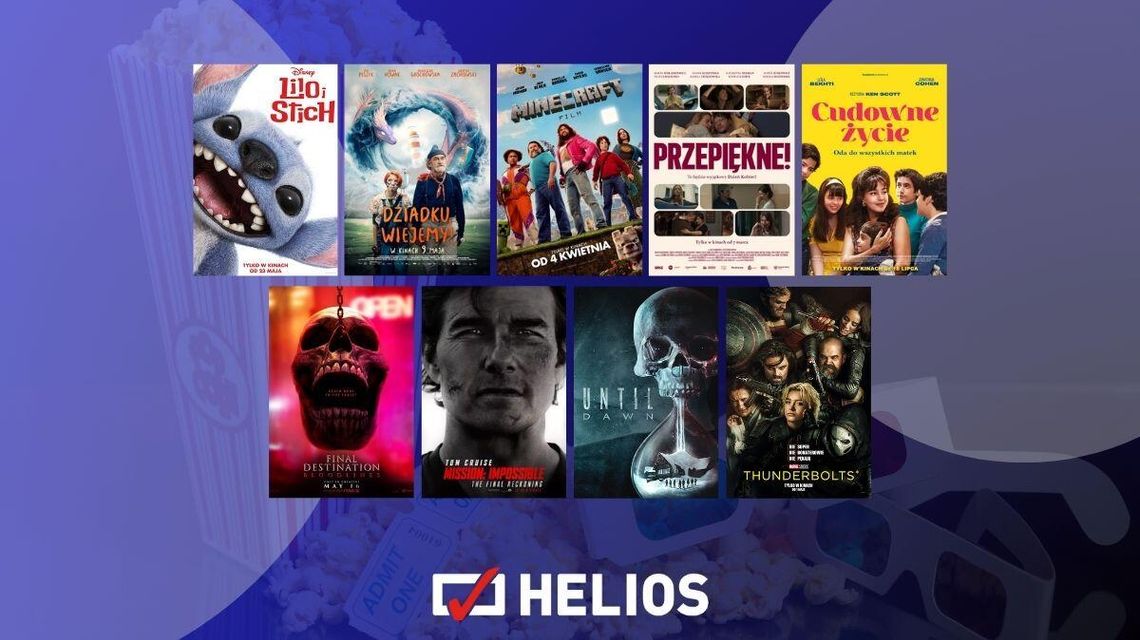 Plakaty filmów wyświetlanych w kinie Helios w Nowym Sączu