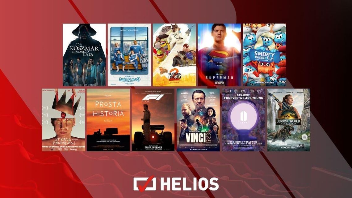 Plakaty filmów wyświetlanych w kinie Helios w Nowym Sączu