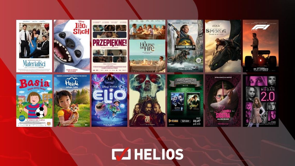 Plakaty filmów wyświetlanych w kinie Helios w Nowym Sączu