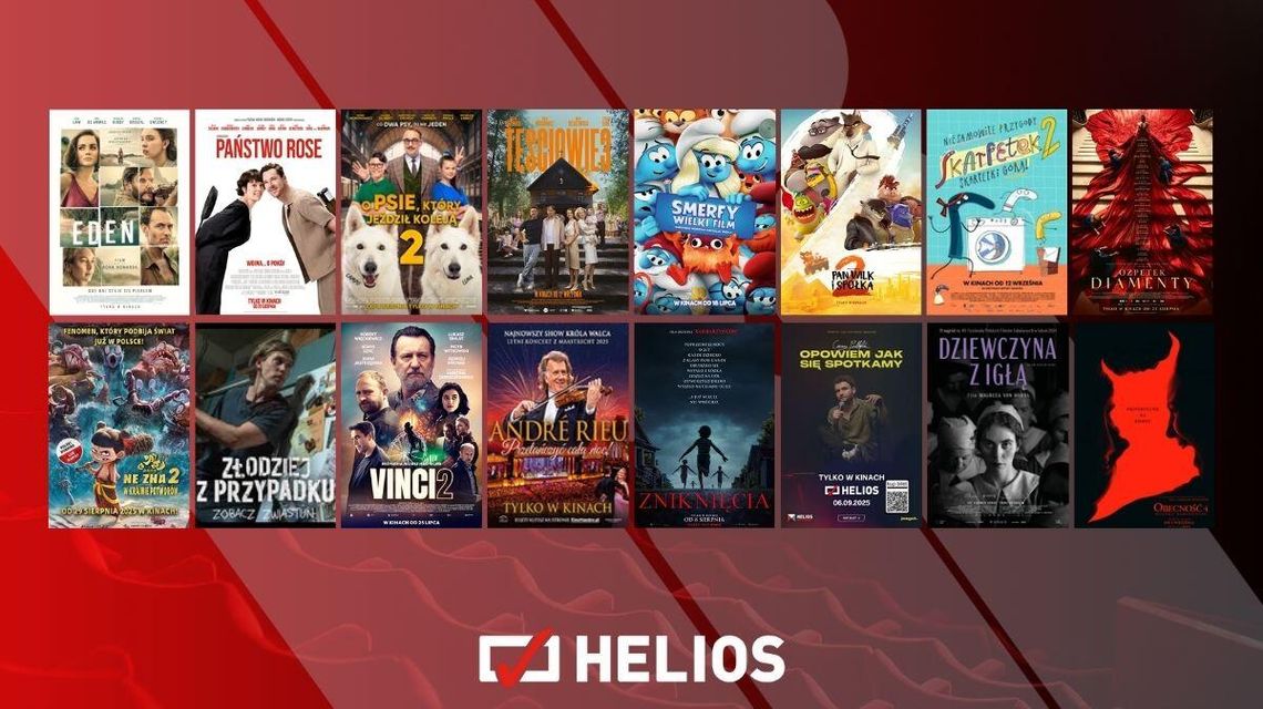 Plakaty filmów wyświetlanych w kinie Helios w Nowym Sączu