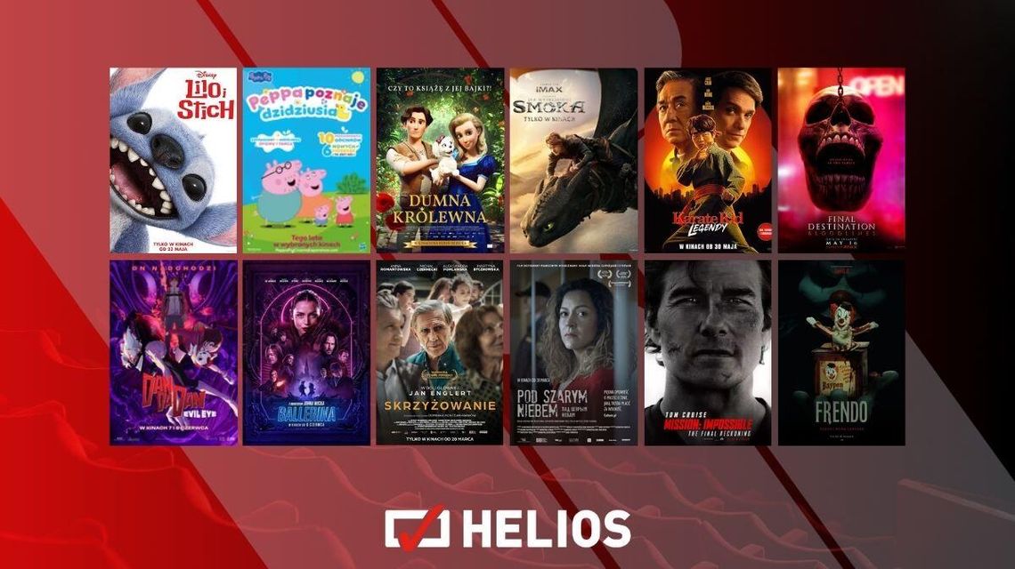 Plakaty filmów wyświetlanych w kinie Helios w Nowym Sączu