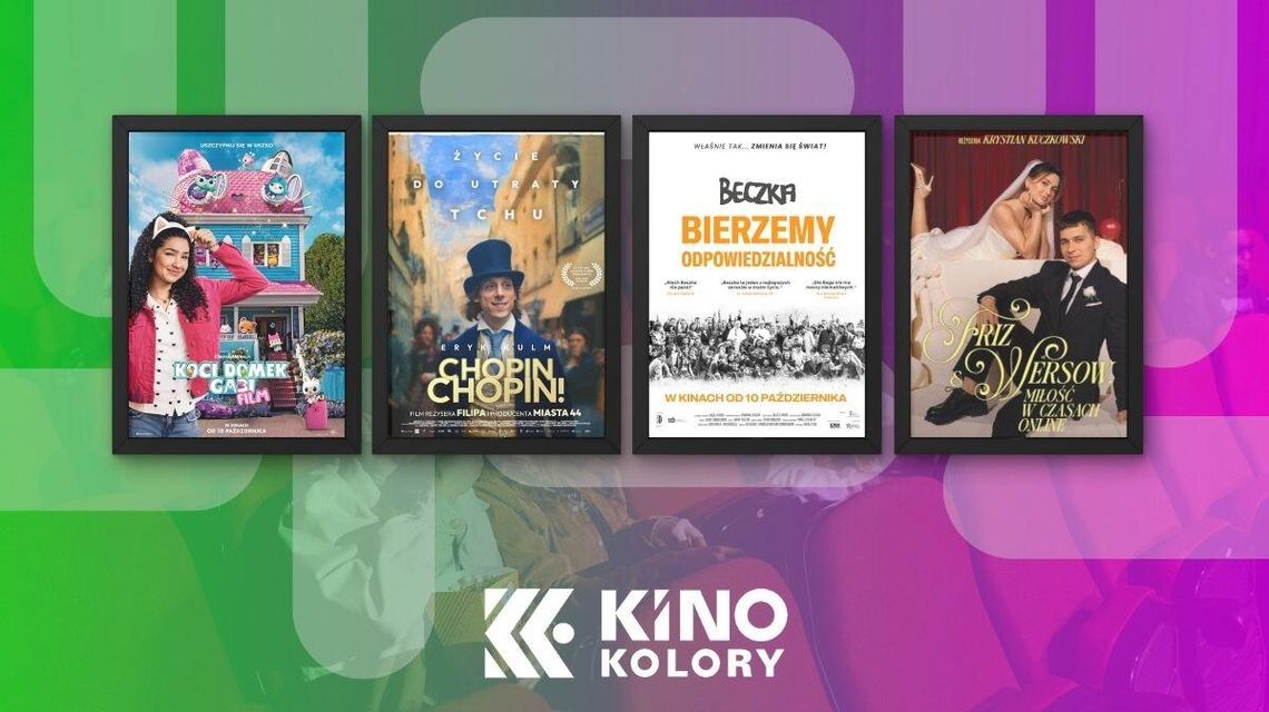 Zdjęcie przedstawia plakaty filmów wyświetlanych w Kinie Kolory w Gorlicach
