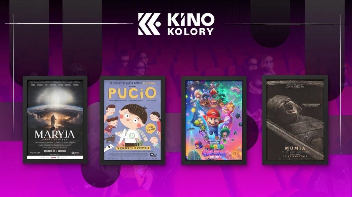 Zdjęcie przedstawia plakaty filmów wyświetlanych w Kinie Kolory w Gorlicach