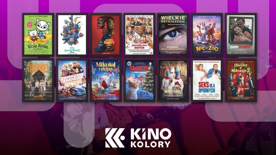 Zdjęcie przedstawia plakaty filmów wyświetlanych w Kinie Kolory w Gorlicach