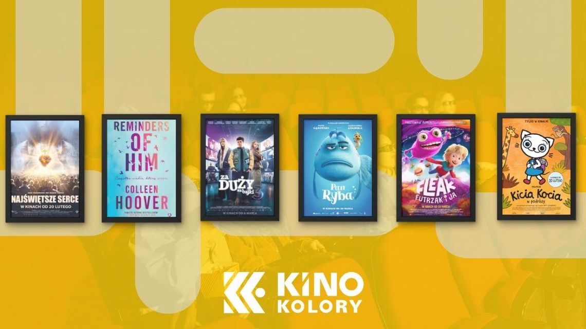 Zdjęcie przedstawia plakaty filmów wyświetlanych w Kinie Kolory w Gorlicach