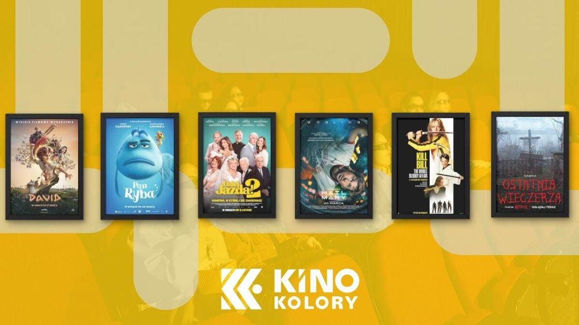 Zdjęcie przedstawia plakaty filmów wyświetlanych w Kinie Kolory w Gorlicach