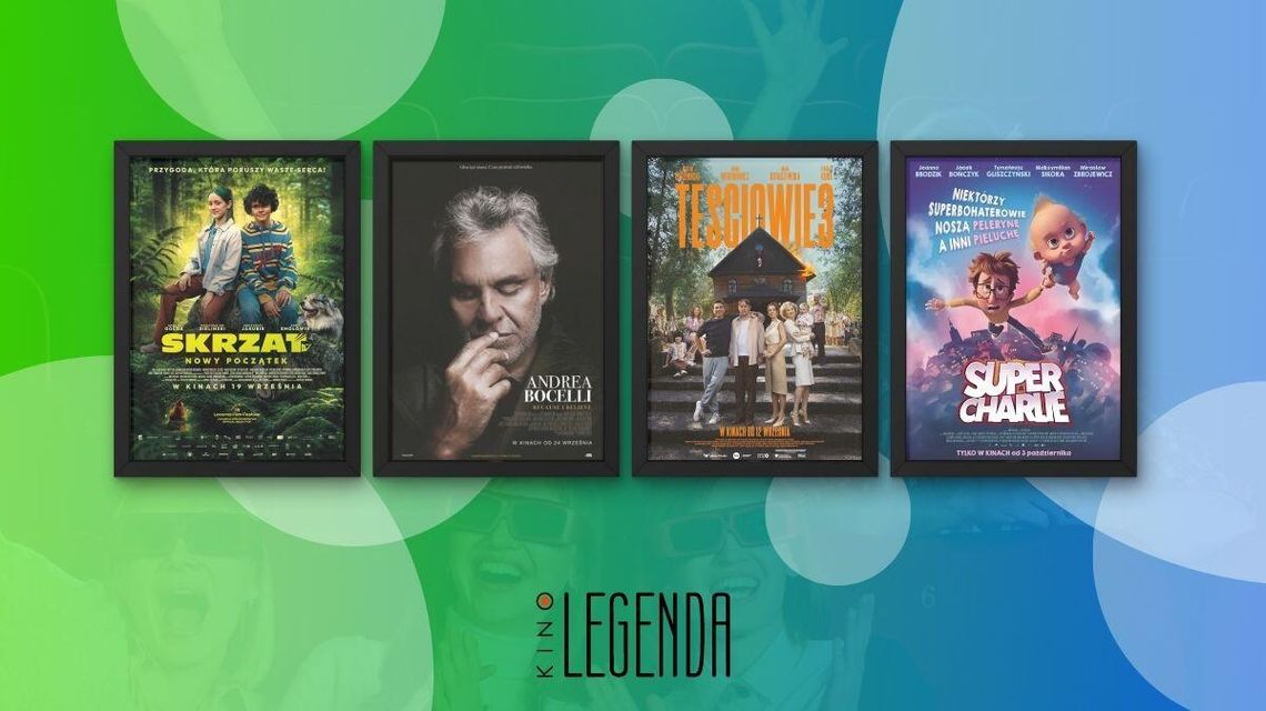 Zdjęcie przedstawia plakaty filmów wyświetlanych w kinie Legenda w Gorlicach