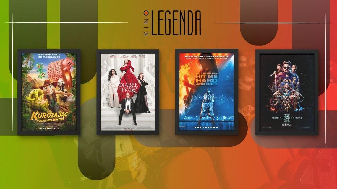 Zdjęcie przedstawia plakaty filmów wyświetlanych w kinie Legenda w Gorlicach